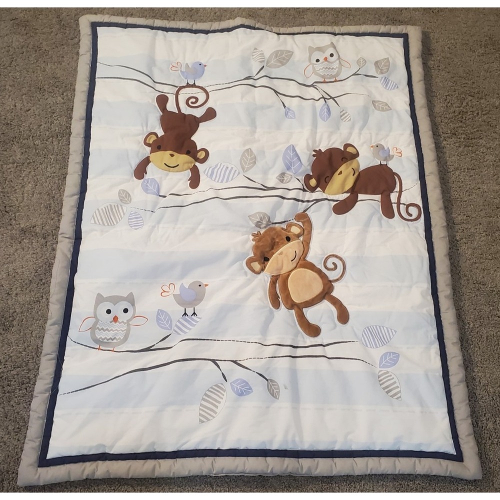 Lambs & Ivy Bedtime Originals  Baby Quilt Comforter Blue Gray Monkey Owl Bird
